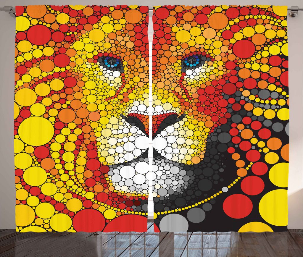 ABAKUHAUS Fractal Rustikaler Gardine, Abstrakt Lion in Wild, Schlafzimmer Kräuselband Vorhang mit Schlaufen und Haken, 280 x 175 cm, Gelb Rot