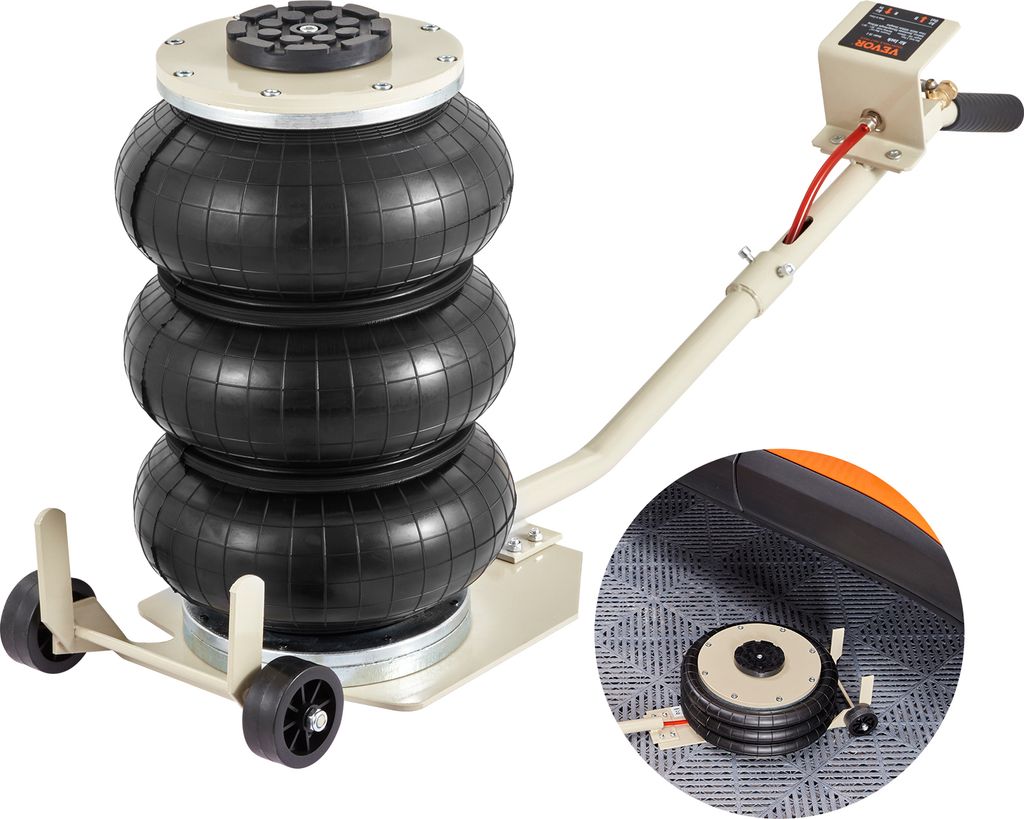 VEVOR Pneumatischer Wagenheber Air Jack 3 t, Weiß Dreifachbeutel-Luftheber 140-450 mm Hubhöhe Airbag Luftwagenheber mit langem Griff, 5 Minuten H...