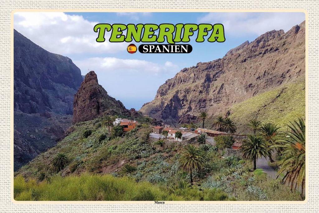 vianmo Holzschild 12x18 cm Teneriffa Spanien Masca Bergdorf Gebirge Bildmotiv Reisemotiv Abenteuer Reisen
