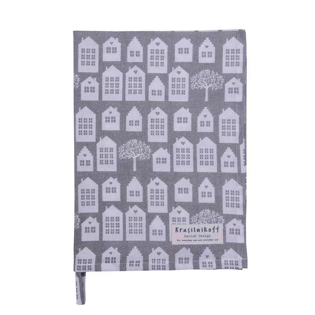 Krasilnikoff Geschirrtuch KW11890 - Town Houses, grey