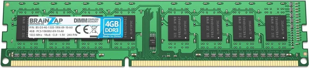 RAM BRAINZAP 4GB DDR3 PC3-10600U 1333MHz CL9 1.5V per Computer PC - 1