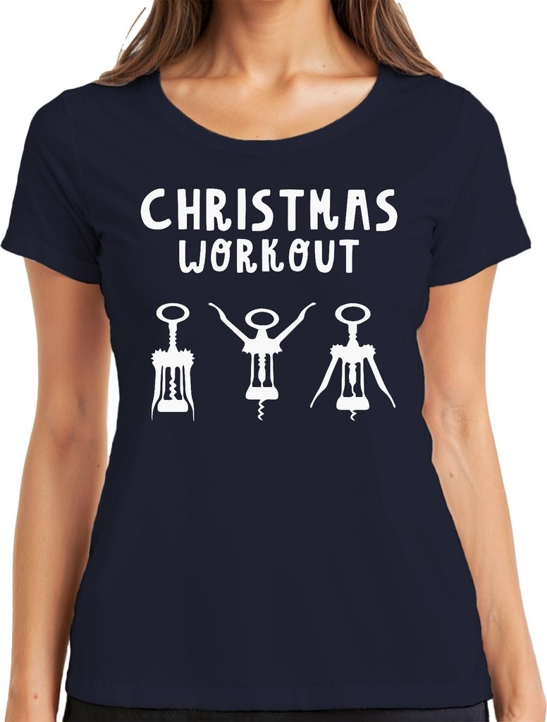 Christmas Workout Flaschenöffner Wein Winzer - Weihnachten Weihnachtsgeschenk Christmas Damen T-Shirt, Navy, M