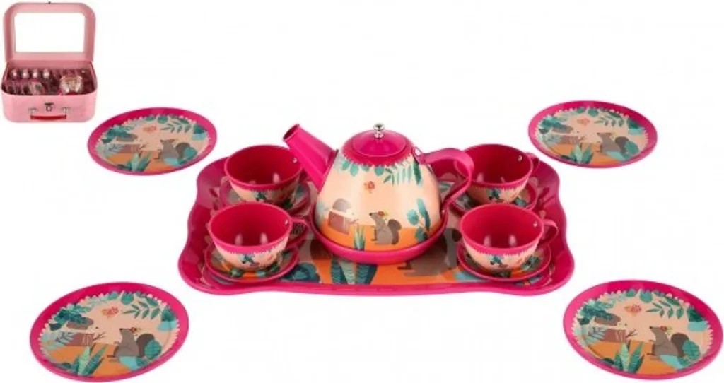 Service à thé 15pcs en coffret avec motifs dorés et tasses design chic