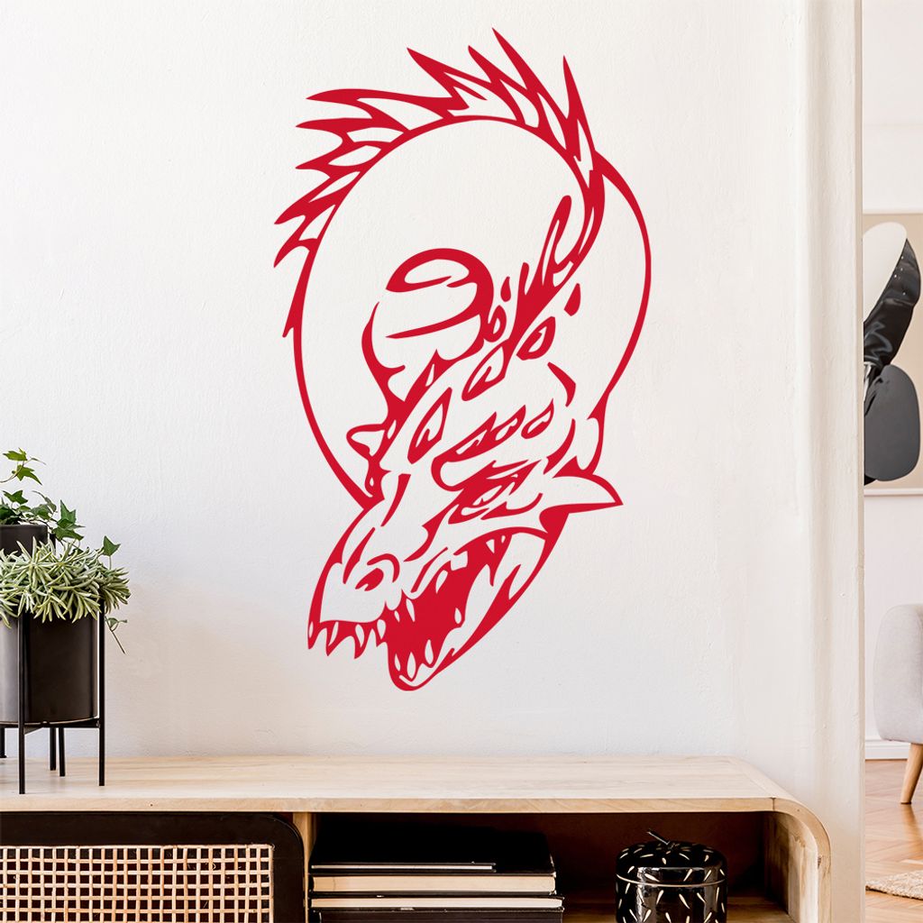Drachen Kopf Wandtattoo in 6 Größen - Wandaufkleber Wall Sticker - Dekoration, Küche, Wohnzimmer, Schlafzimmer, Badezimmer