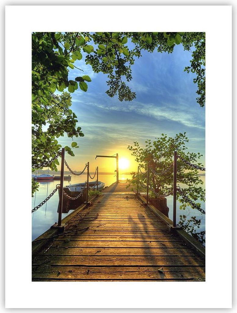 Poster - Poster ohne Rahmen - See Sonnenuntergang Boot Landschaft - 30x40 cm - Wand Bild - Wanddeko - Wandbilder - Kunstposter - Wandposter - Bilde...