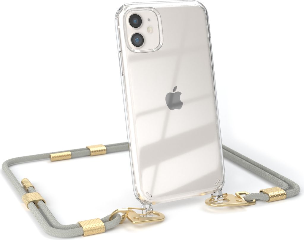 EAZY CASE Handykette für Apple iPhone 11, Transparente Silikonhülle mit Band, Clear Case, abnehmbar in Beige