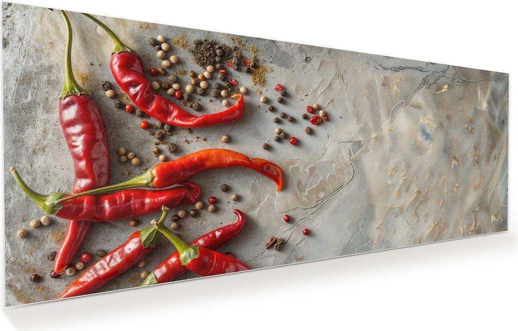 Glasbild 125x50cm in XXL für Wohnzimmer, Schlafzimmer Motiv Chili Schoten
