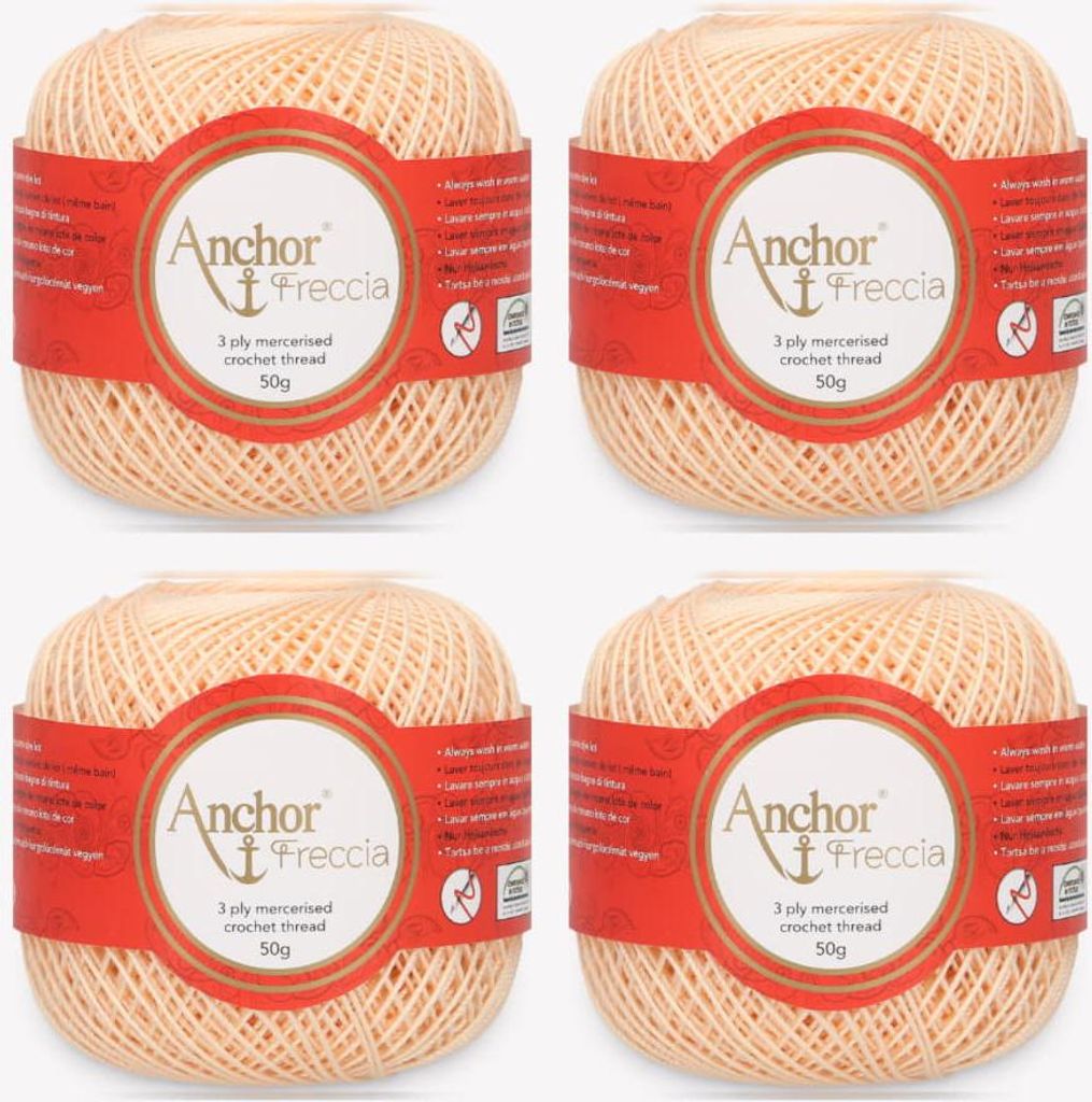4x Anchor Freccia 6 – mercerisiertes Baumwollgarn zum Häkeln (Farbe 01010)