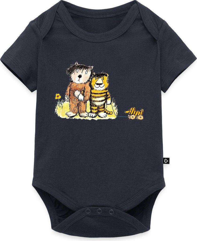 Spreadshirt Janosch Tiger, Bär und Tigerente auf Wiese Kurzarm Tages Baby Body, 68 (3-6 M.), Navy