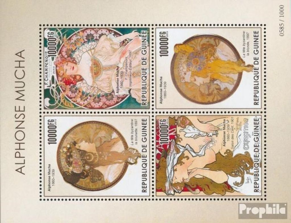 Briefmarken Guinea 2015 Mi 11308-11311 Kleinbogen (kompl. Ausgabe) postfrisch Alfons Mucha