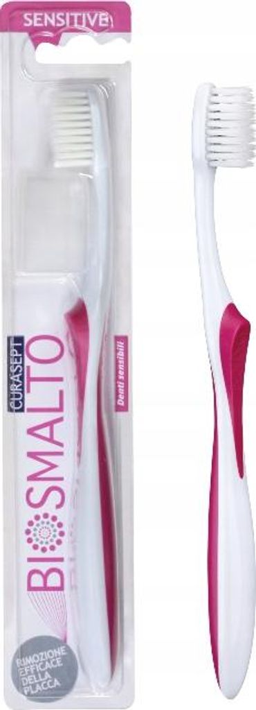 Curasept Biosmalto Sensitive Classic Zahnbürste, Weiß und Rosa