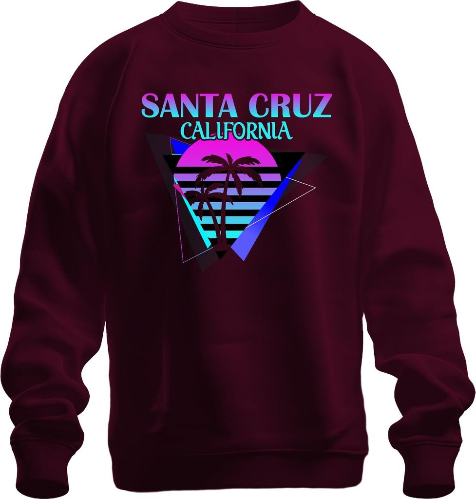 Santa Cruz California Palmen Sonne Vaporwave 80s Strand Surfen Uni Sweatshirt Pullover, Burgundy, L