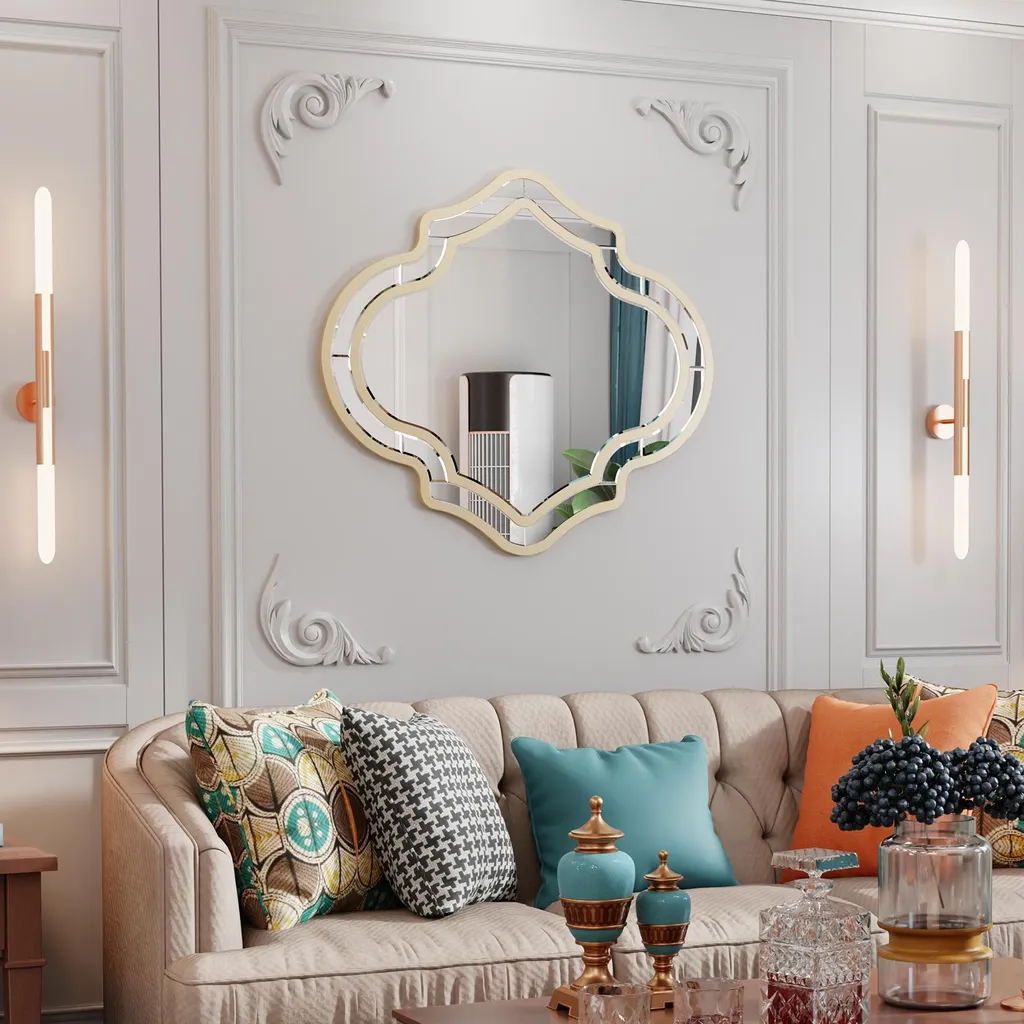 Miroir mural en verre taillé avec finition or élégante - Format 80cm - 2