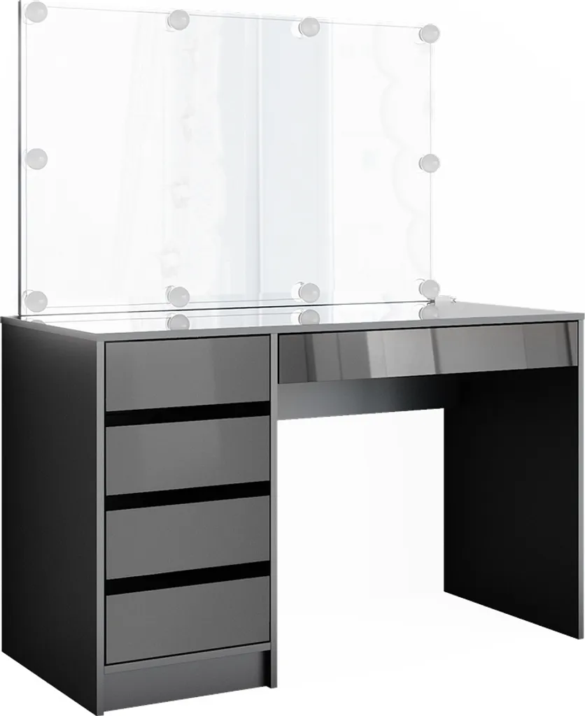 Coiffeuse LED 120cm Vicco Sherry Anthracite avec Grand Miroir et Tiroirs