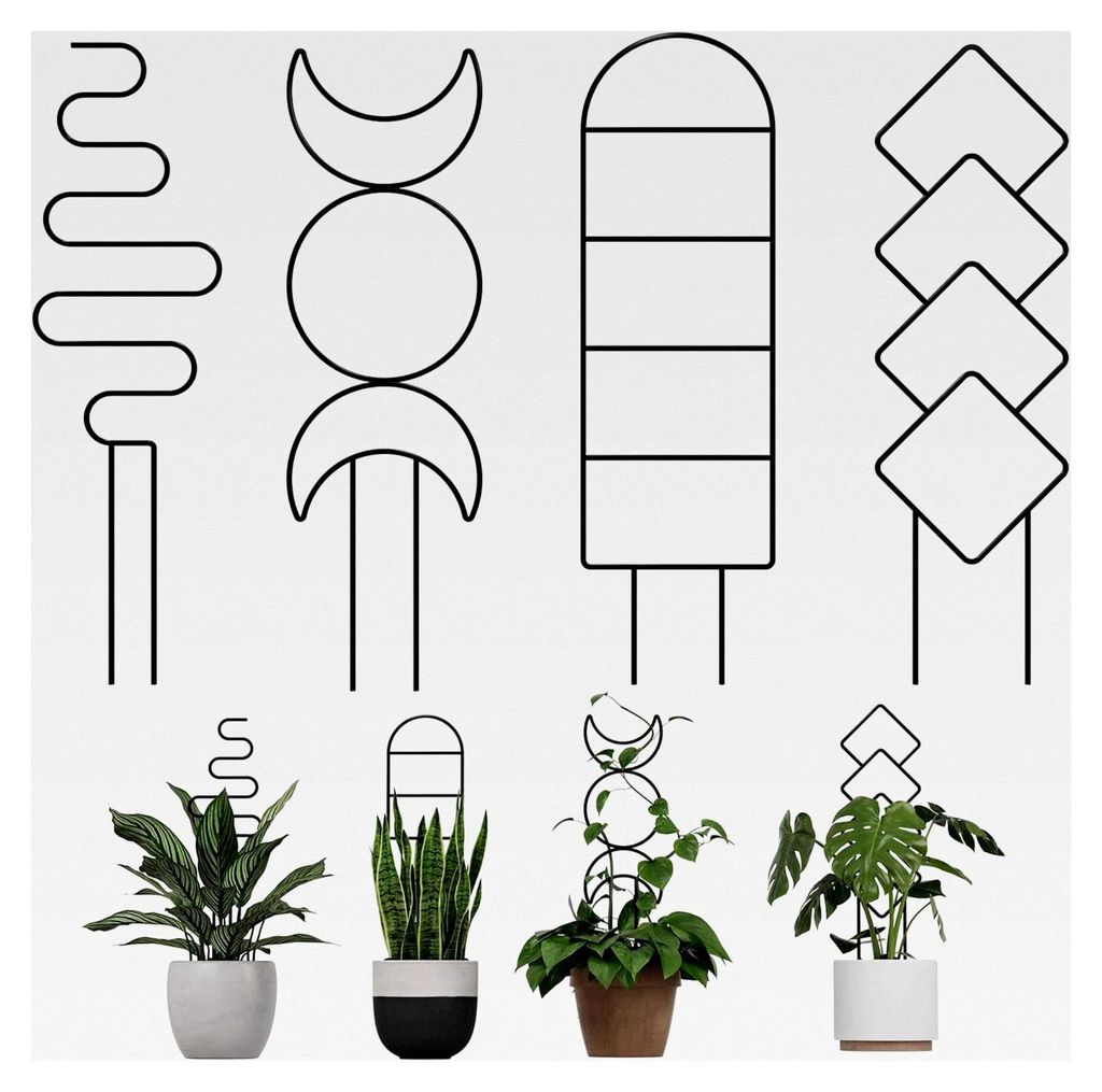 Kletterhilfe für Rankpflanzen, 41 cm Metall Rankgitter für Topfpflanzen, 4er Set Gartenspalier mit Mustern