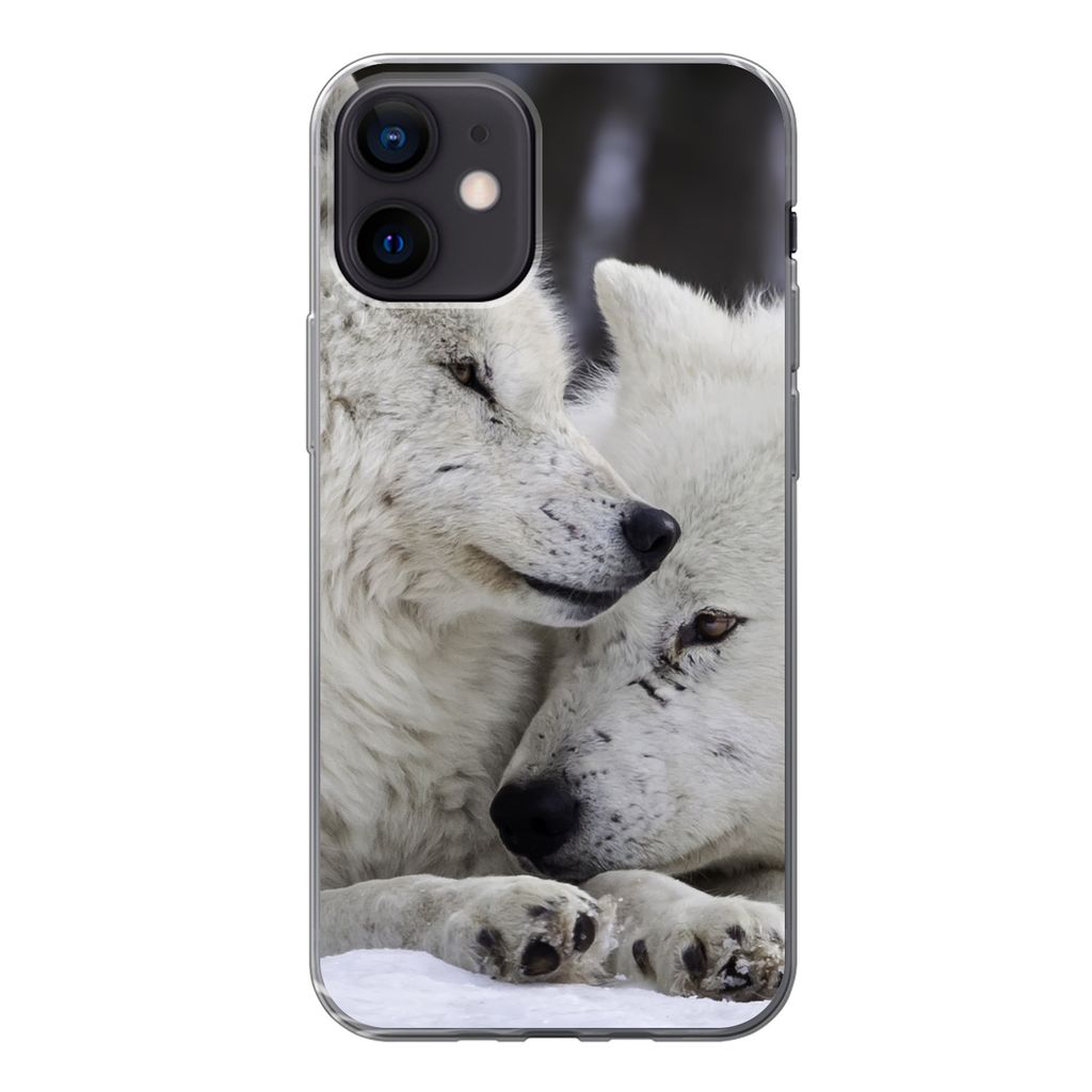 MuchoWow Handyhülle Schutzhülle Hülle für iPhone 12 Wölfe - Schnee - Familie Silikon Softcase Handy Hülle - Schutzhülle