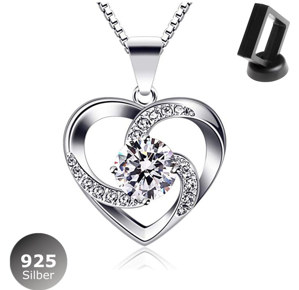 Halskette Zirkonia Herz Anhänger 925er Sterling Silber Geschenk für Damen Frauen