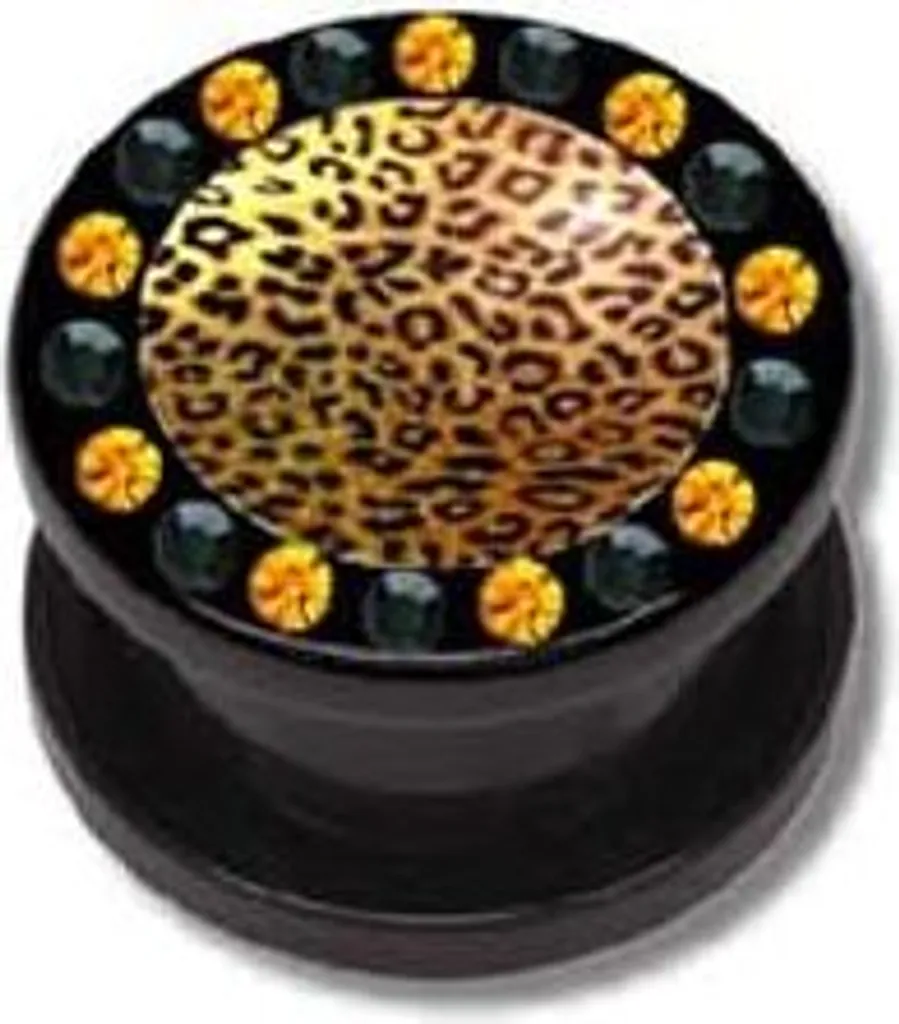 Tunnel Piercing 12mm Acrilico Leopardato Marrone con Cristalli Colorati