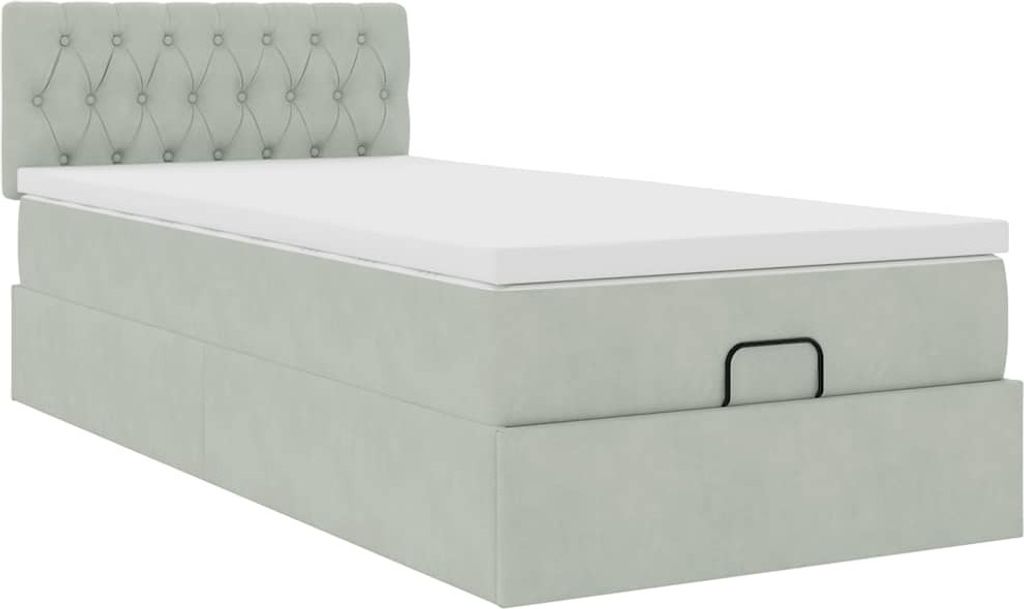 Ottoman-Bett mit Matratze Hellgrau 80x200 cm Samt