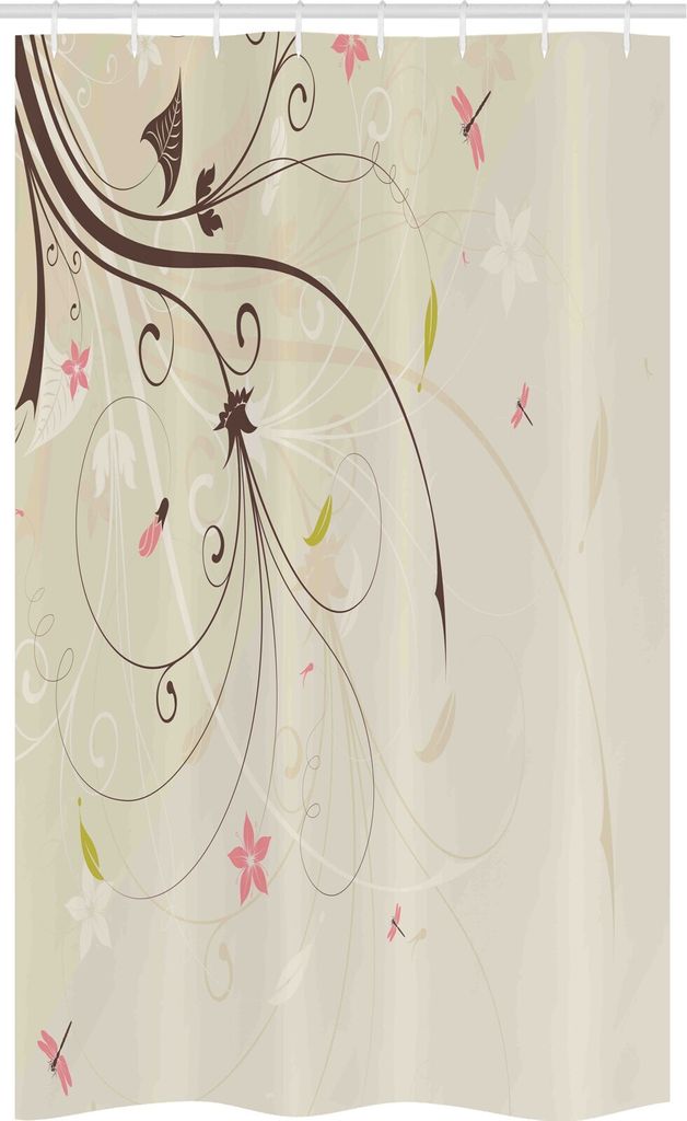 ABAKUHAUS Libelle Schmaler Duschvorhang, Blumenstrauß Shabby Pflanze, Badezimmer Deko Set aus Stoff mit Haken, 120 x 180 cm, Tan Braun Hellrosa
