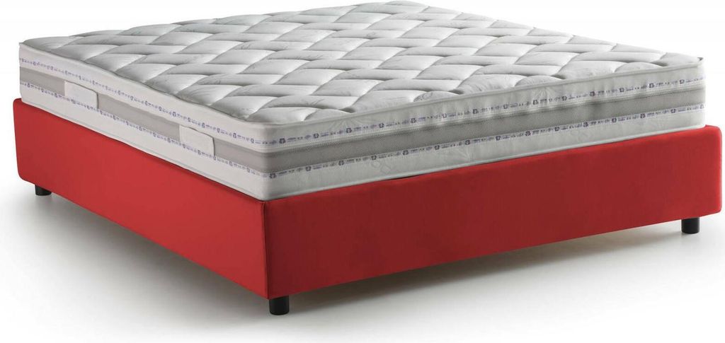 Doppelbett Dcacac, Containerbett mit Stoffbespannung, 100% Italy, Frontöffnung, inklusive Matratze 160x190 cm, Rot