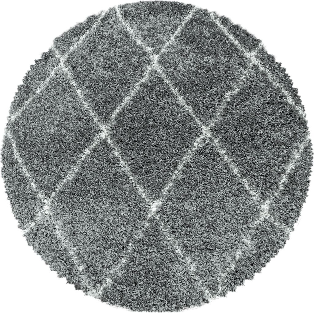 Teppium Hochflor Teppich Wohnzimmer Modern Rauten Design Teppich Shaggy Flauschig Weich, Grösse: 160 cm Rund