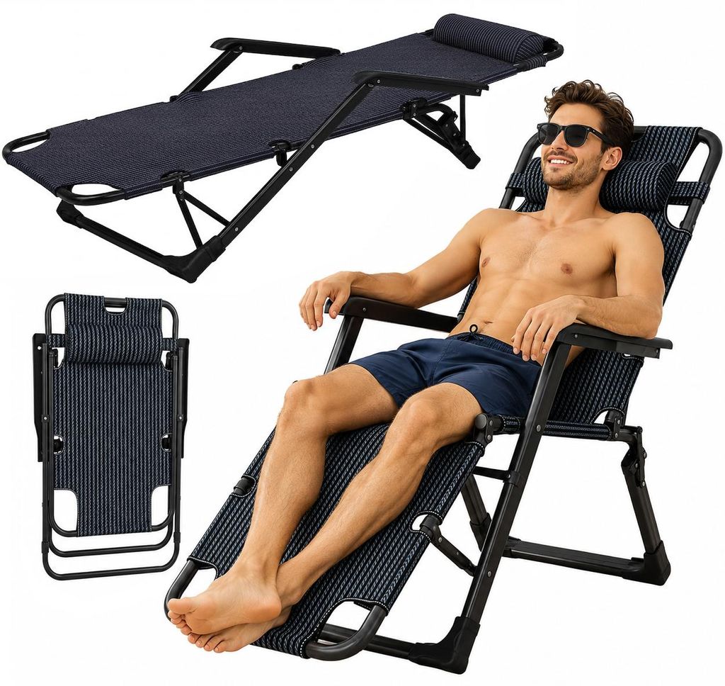 Leżak Składany Ogrodowy Plażowy Regulowany Podnóżek z Zdjęcie produktu 