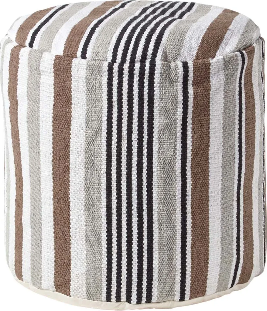 HOMESCAPES Selam Pouf Rond Gris et Blanc en Coton Tressé Designer