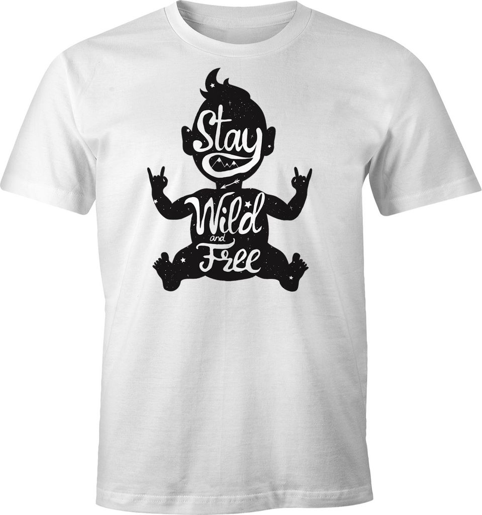 Herren T-Shirt Rocker Baby Stay Wild & Free Fun-Shirt Moonworks weiß XL