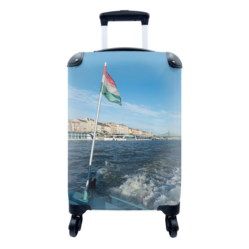 MuchoWow Koffer Handgepäck Trolley Rollkoffer Kleine Reisekoffer mit 4 Rollen - Ungarische Flagge auf einem Boot - Cabin Size < 55x40x23 cm & 55...