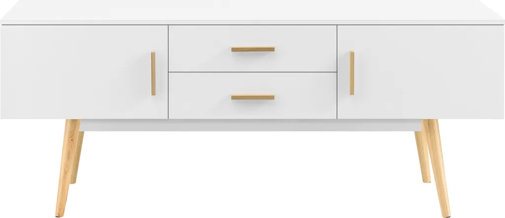 Meuble TV Lowboard 140 cm Blanc Mat - 2 Portes et 2 Tiroirs Spacieux