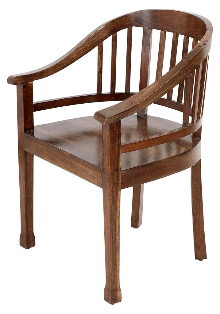 Antiker Holzstuhl aus Akazien- und Mangoholz | Stühle für das Esszimmer | Armlehnstuhl für das Wohnzimmer in Dunkelbraun