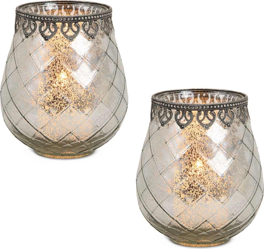Vintage Kerzengläser Set Outdoor Windlicht Laternen silber 18 cm