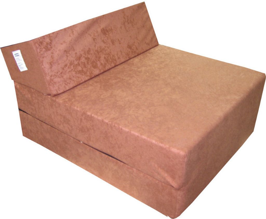 A brown foldable mattress or chaise lounge is shown from a slightly elevated side angle.