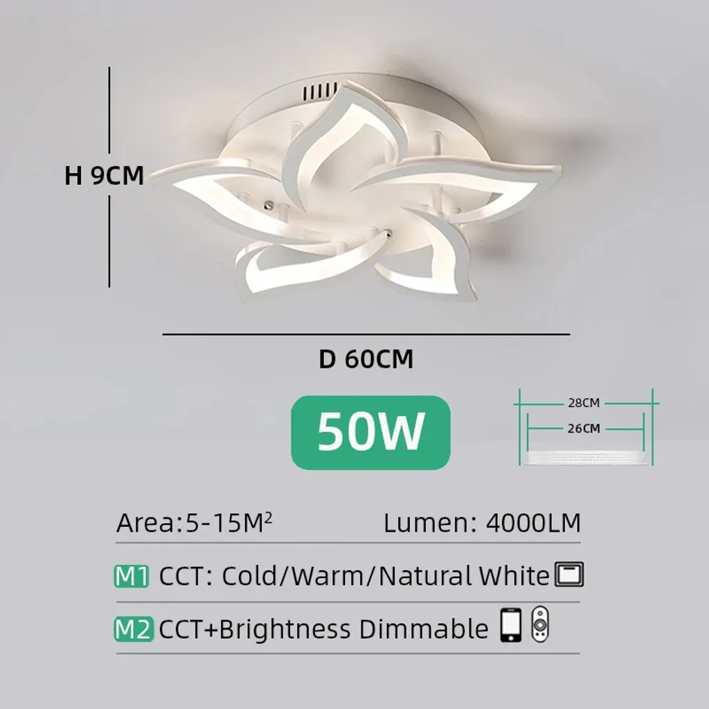 Lustre Moderne 5 Lumières Blanches avec Télécommande et Appli RC Dimmable - 2