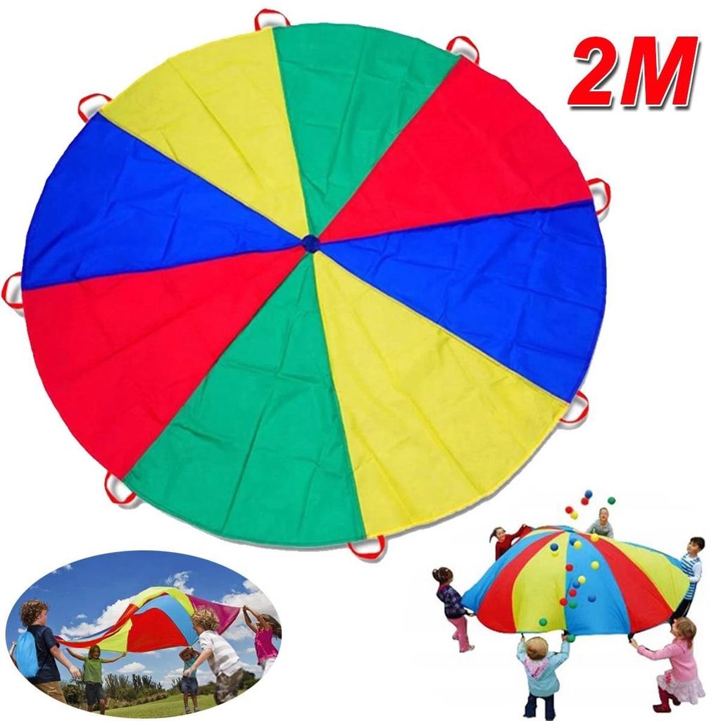 Schwungtuch Kinder Ø 2m 8 Griffe Schwingtuch Regenbogen Tuch für Draußen Spiel