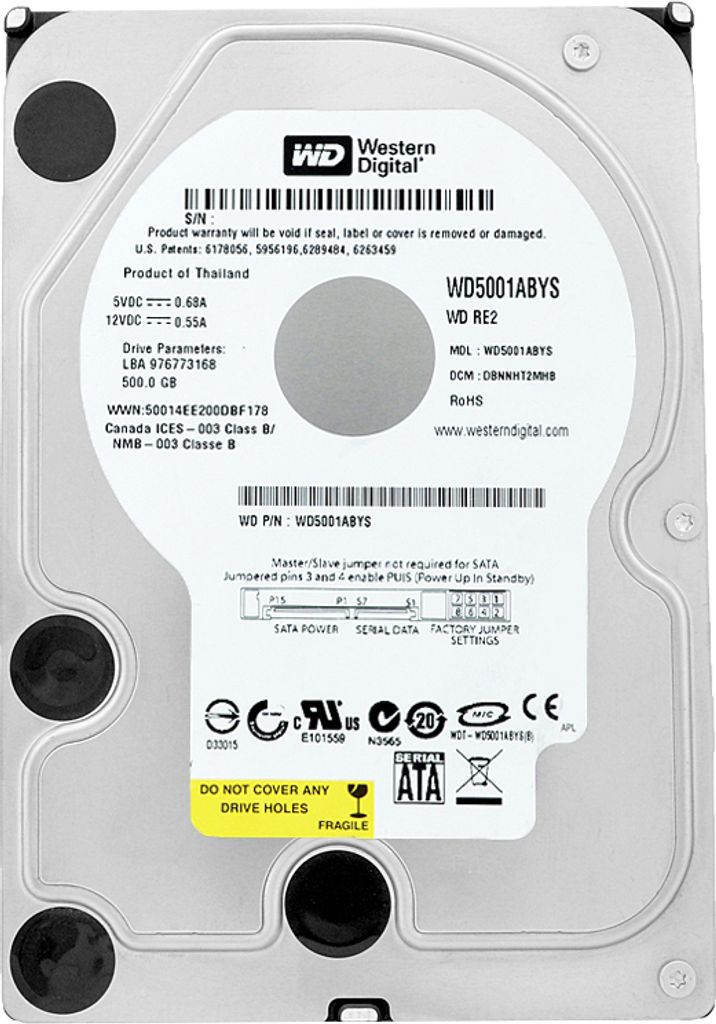 Festplatte Western Digital 500GB WD5001ABYS 16Mb Cache 7200Rpm Sata II 3,5" Zoll