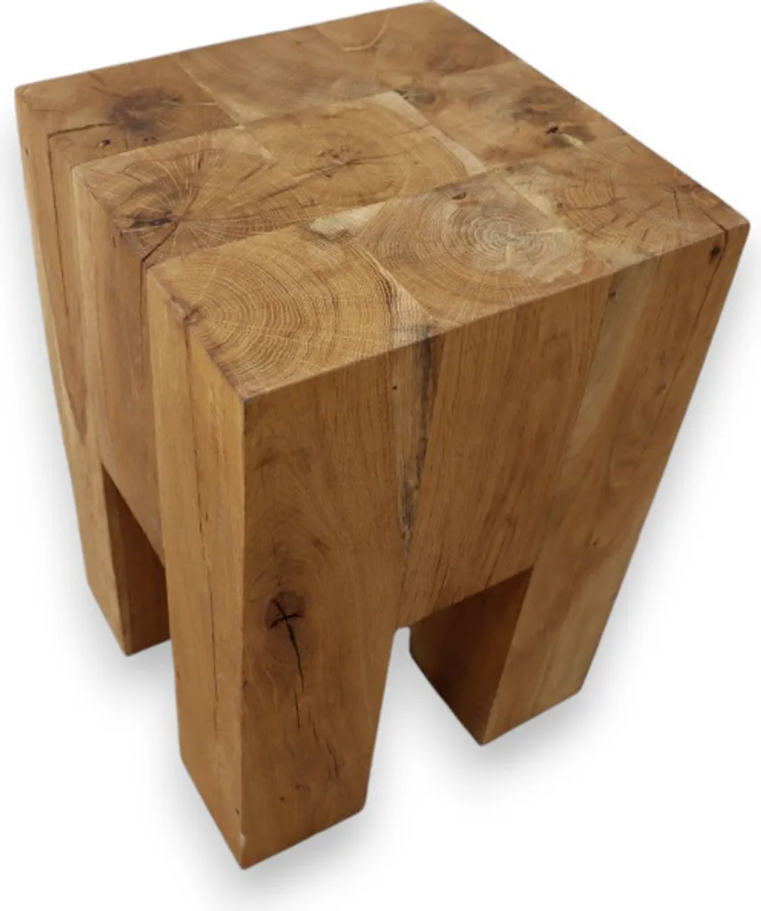 Petit tabouret carré en bois de chêne rustique pour salon ou cuisine