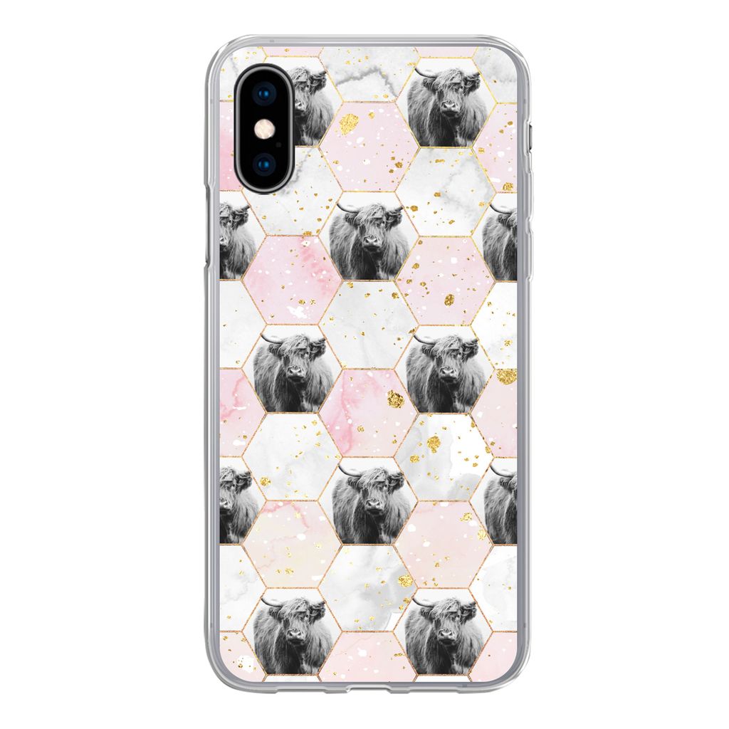 MuchoWow Handyhülle Schutzhülle Hülle für iPhone X Schottischer Highlander - Muster - Gold Silikon Softcase Handy Hülle - Handyhülle