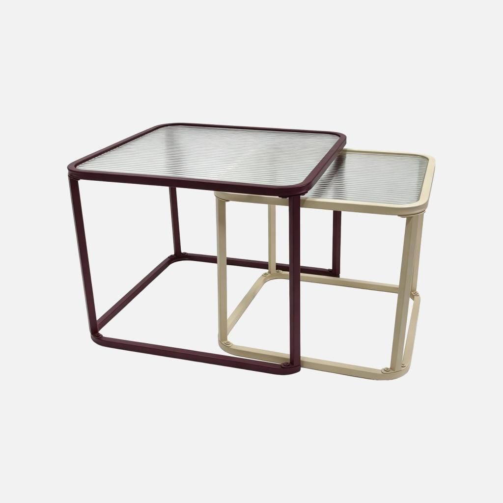 sweeek - Satztische aus Metall und geriffeltem Glas - Produktbild 