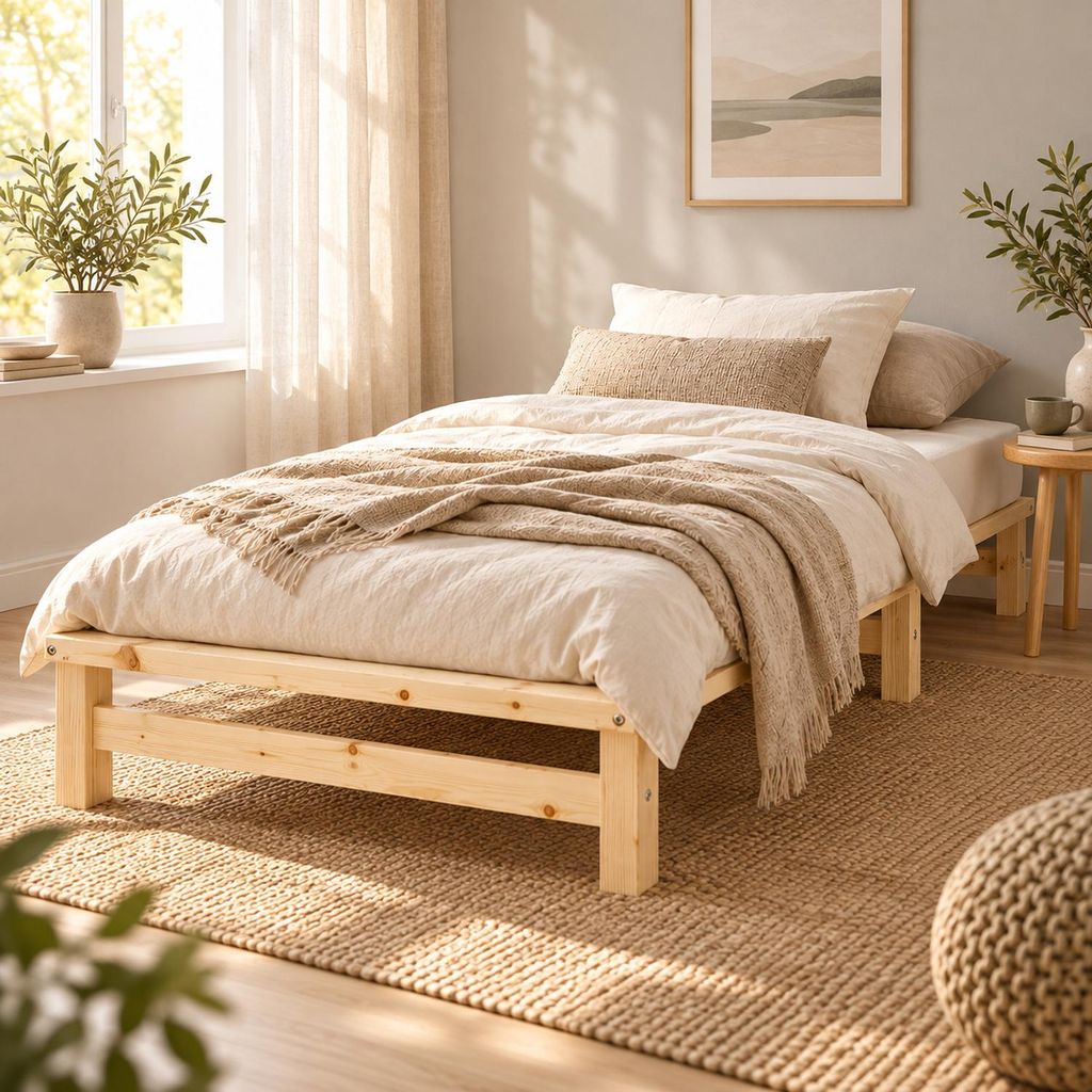 Homestyle4u Holzbett 90x200 mit Lattenrost Palettenbett Produktbild 
