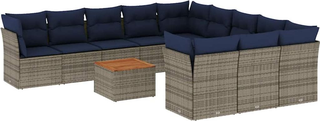 vidaXL 12-tlg. Garten-Sofagarnitur mit Kissen Grau Poly Rattan
