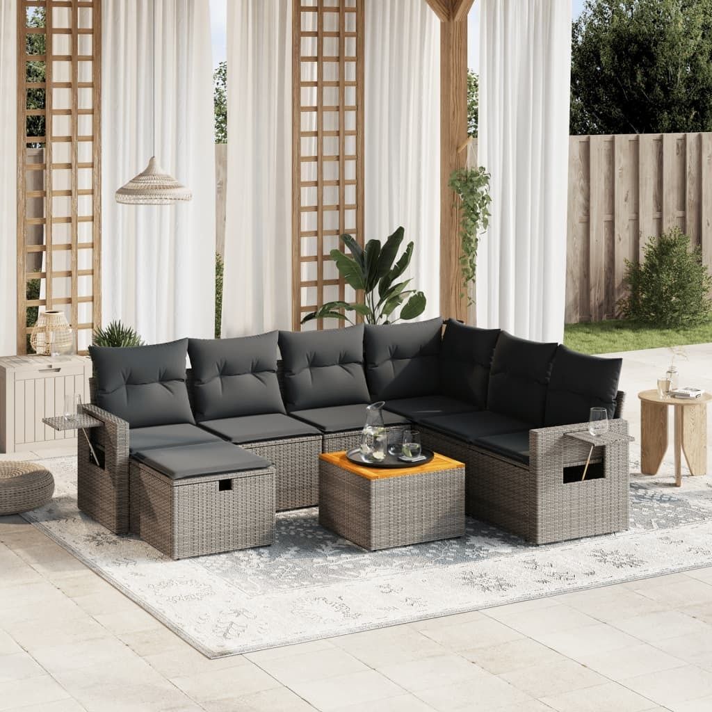 Maison Exclusive - 8-tlg. Garten-Sofagarnitur mit Kissen Grau Poly Rattan