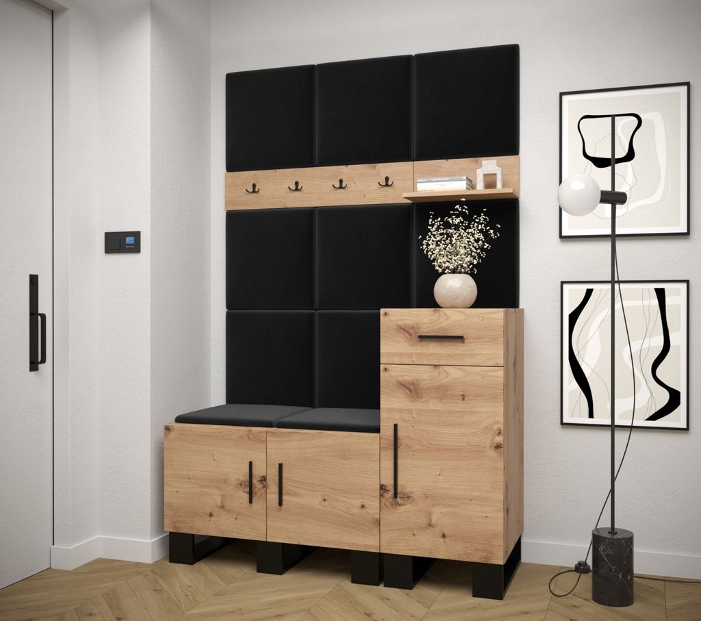 Flur-Garnitur RUMIE 5 – Eiche Artisan, schwarze Paneele