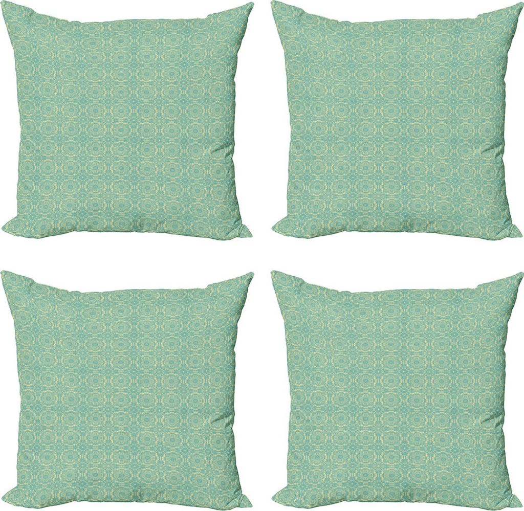 ABAKUHAUS Damast Kissenbezug Set (4 Stück), Modernisierte Antike Damast, Moderner Doppelseitiger Digitaldruck, 60 cm x 60 cm, Pale Teal und Creme