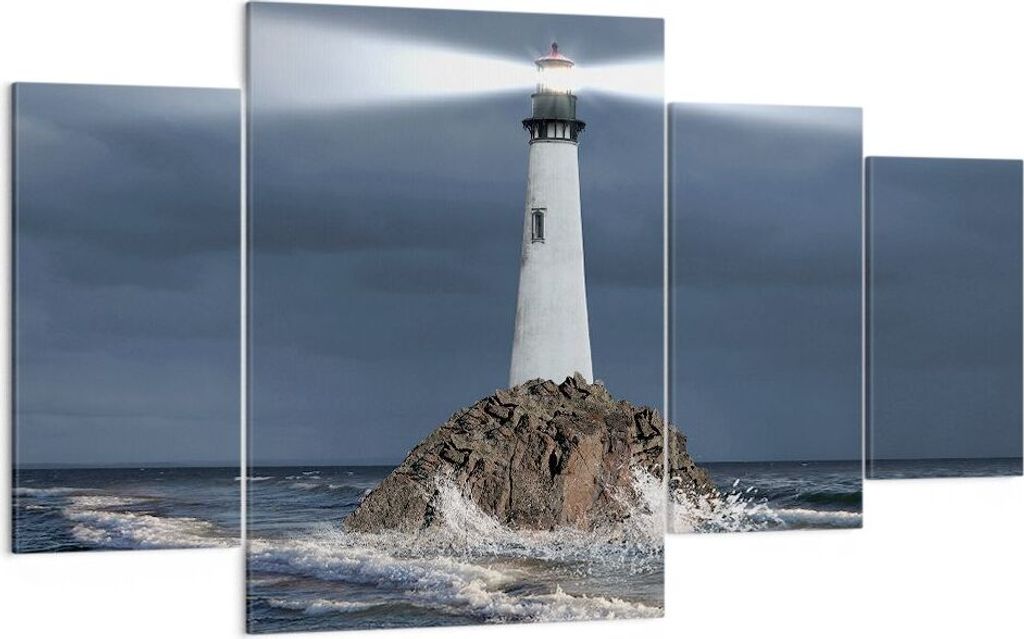 Bild auf Leinwand - Leinwandbild - Leuchtturm Meer - 160x90cm - Wand Bild - Wanddeko - Wandbilder - Leinwanddruck - Bilder - Kunstdruck - Wanddekor...