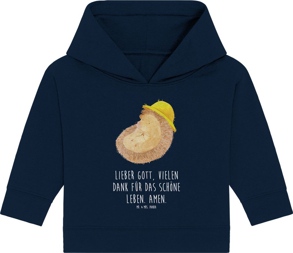 Mr. & Mrs. Panda Organic Baby Hoodie Igel Beten 24. - 36. Monat - French Navy - Geschenk, Leben, Gott, Amen, Kapuzensweatshirt, Kapuzenshirt, Genie...