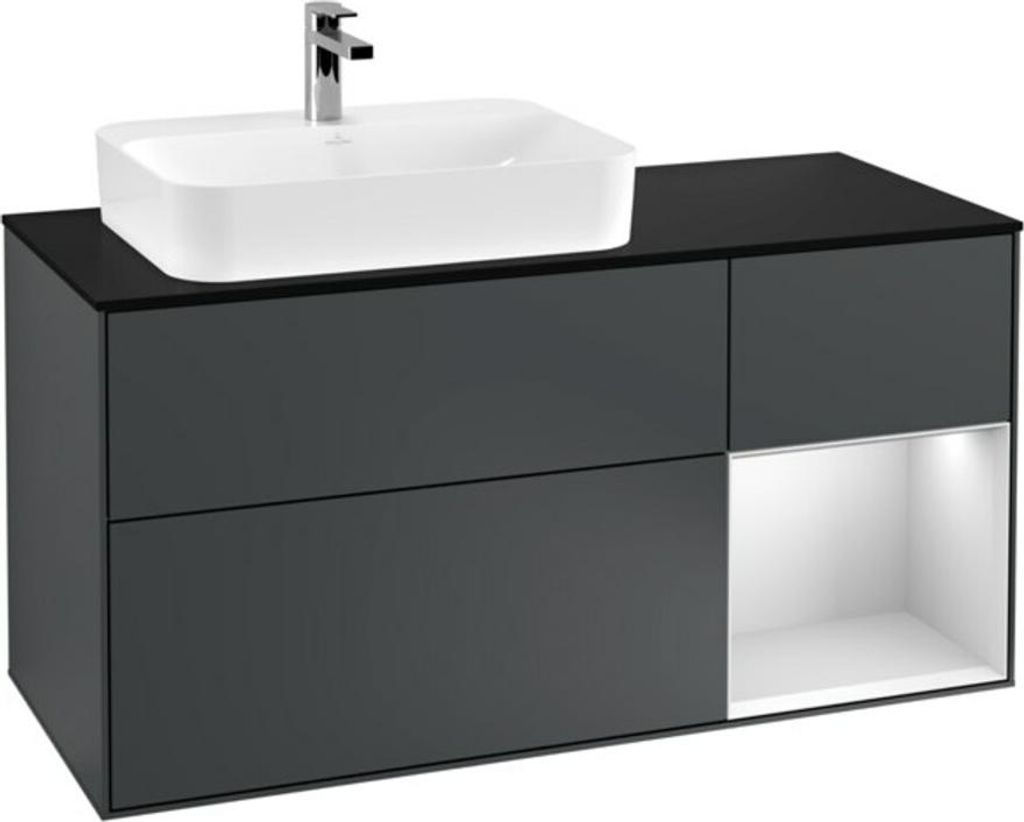 V&B Waschtischunterschrank Wandbeleuchtung Finion 120cm, Pl b m, Rg r w m La, md bl. m Lac
