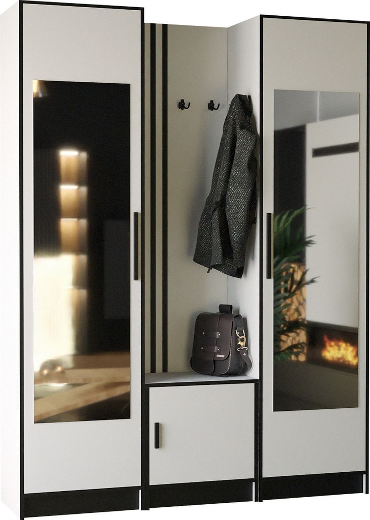 KIER FURNITURE Kleiderschrank mit Sitz, Weiß - 159,6x205x39cm