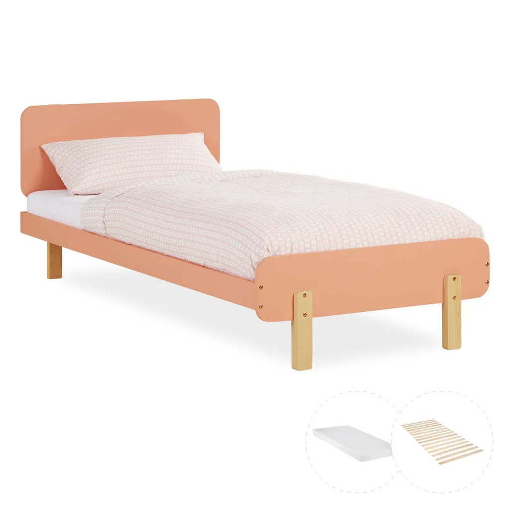Lit enfant 90x200 en pin massif rouge avec matelas et sommier à lattes